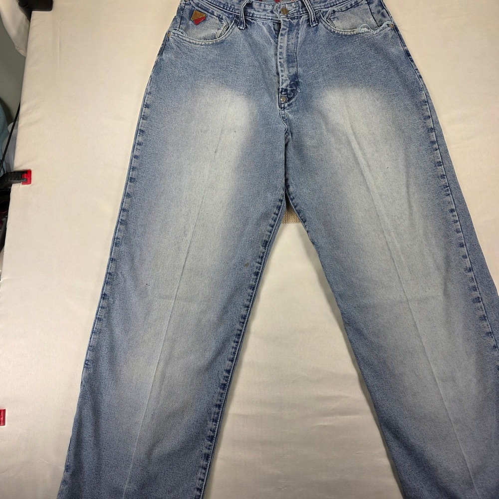 Akademiks Raw Blue Jeans Mens 36 Y2K Baggy Streetwear Light Wash Denim. *See pic